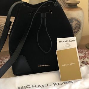 Michael Kors Suede and Leather Black Bucket Bag